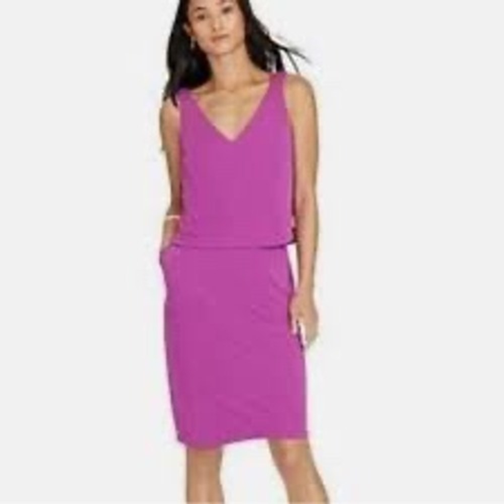 Lauren Ralph Lauren Purple V-Neck Blouson Layered Sheath Dress Womens Medium NEW